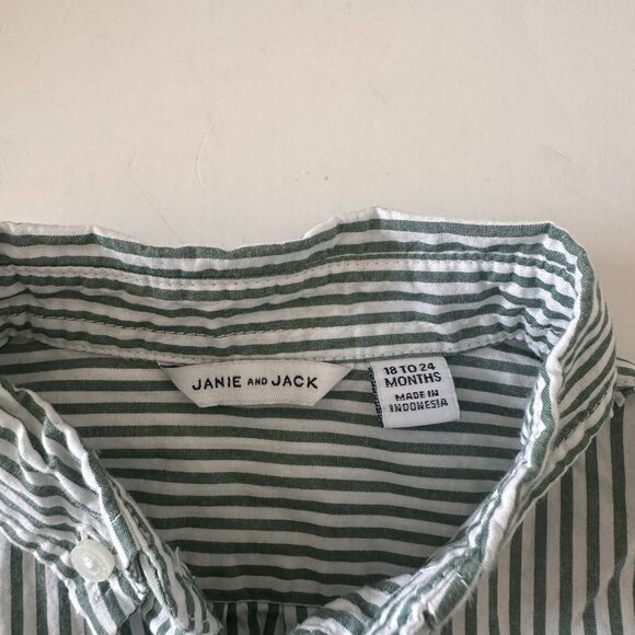 Janie & Jack Boys Green & White Striped Button-Down Shirt 18-24 Months - Picture 3 of 7